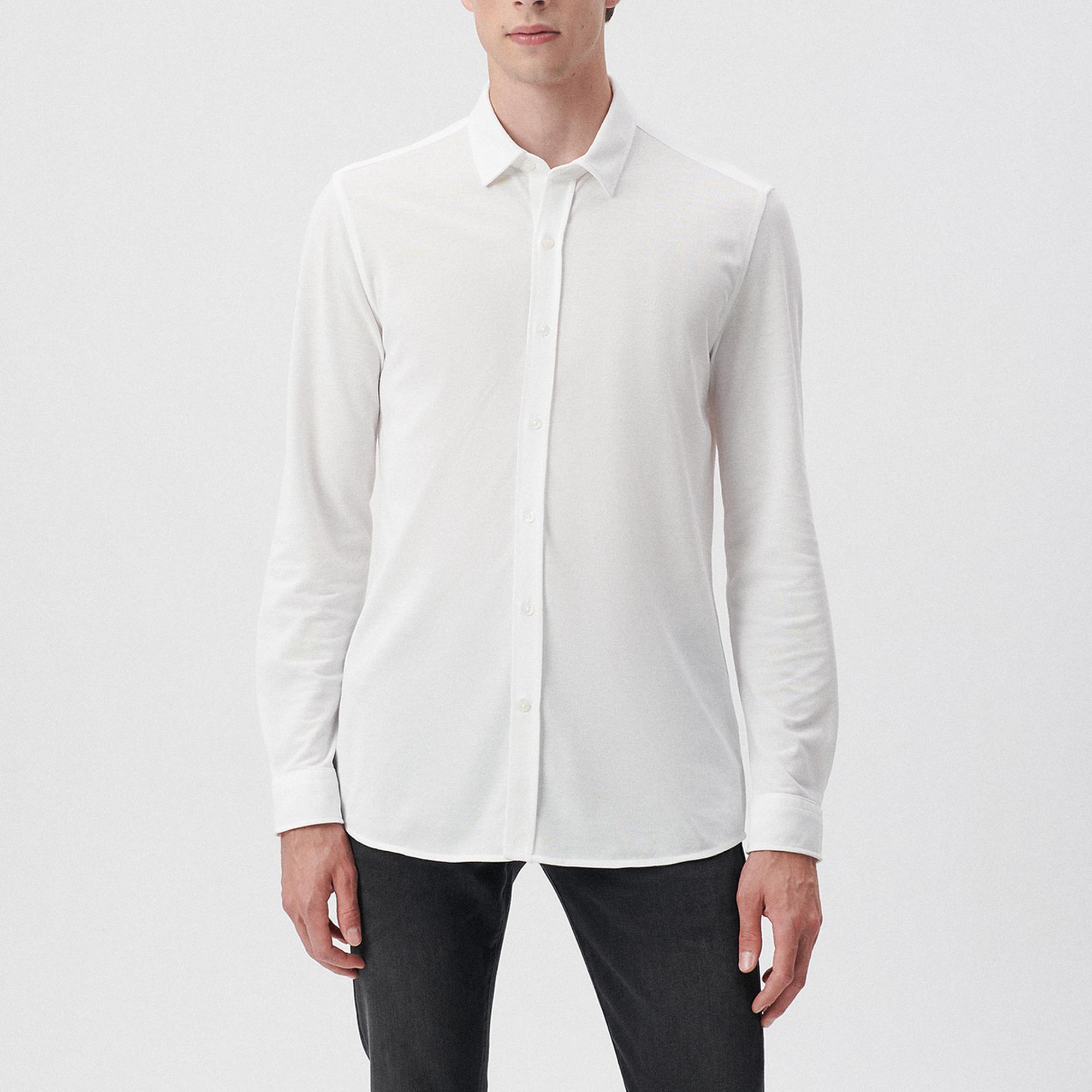 Mavi Beyaz Örme Gömlek Fitted / Vücuda Oturan Kesim 0210294-620