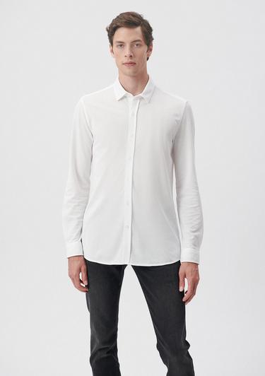  Mavi Beyaz Örme Gömlek Fitted / Vücuda Oturan Kesim 0210294-620