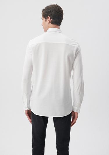  Mavi Beyaz Örme Gömlek Fitted / Vücuda Oturan Kesim 0210294-620