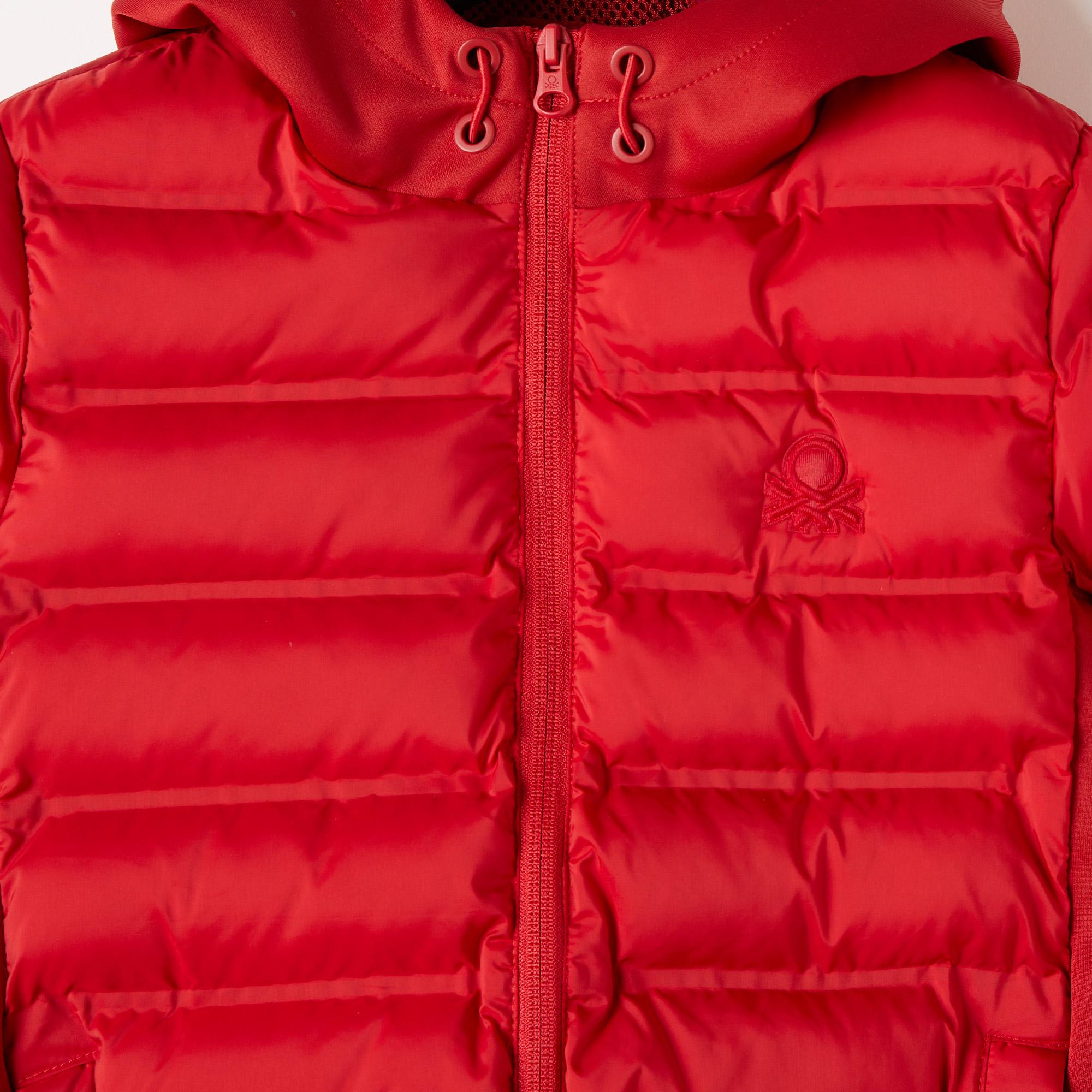 Benetton Logolu Pufa Çocuk Kırmızı Mont
