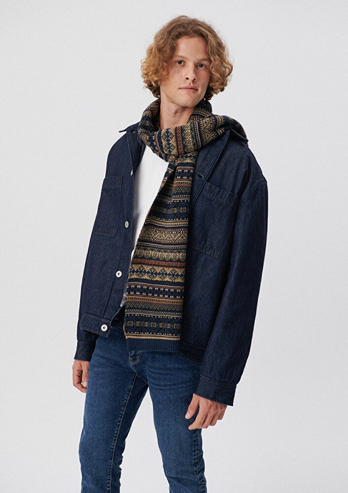  Mavi Jakarlı Lacivert Atkı 091059-29764