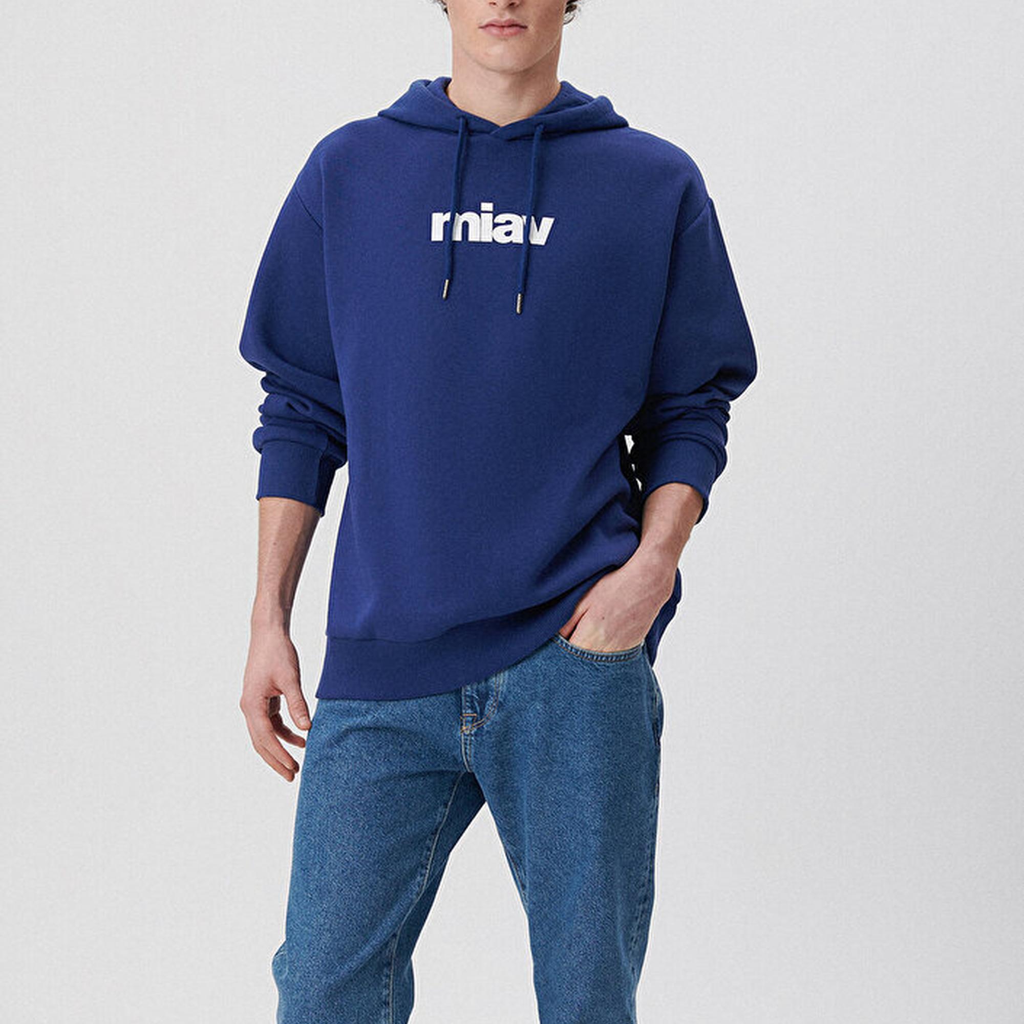 Mavi Mavi Logo Baskılı Kapüşonlu Mavi Sweatshirt 0S10001-70722