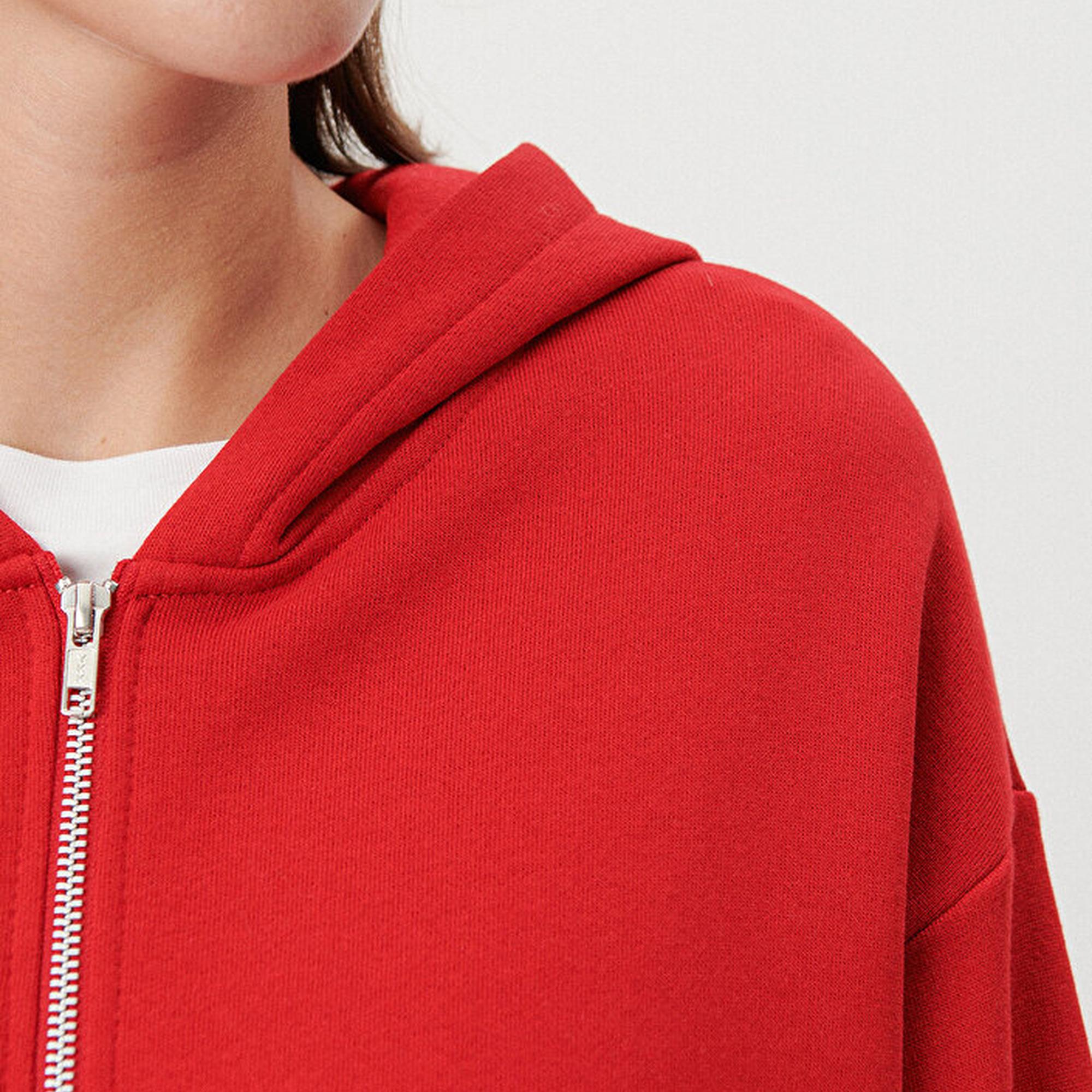 Mavi Fermuarlı Kapüşonlu Kırmızı Basic Sweatshirt 1611775-82054