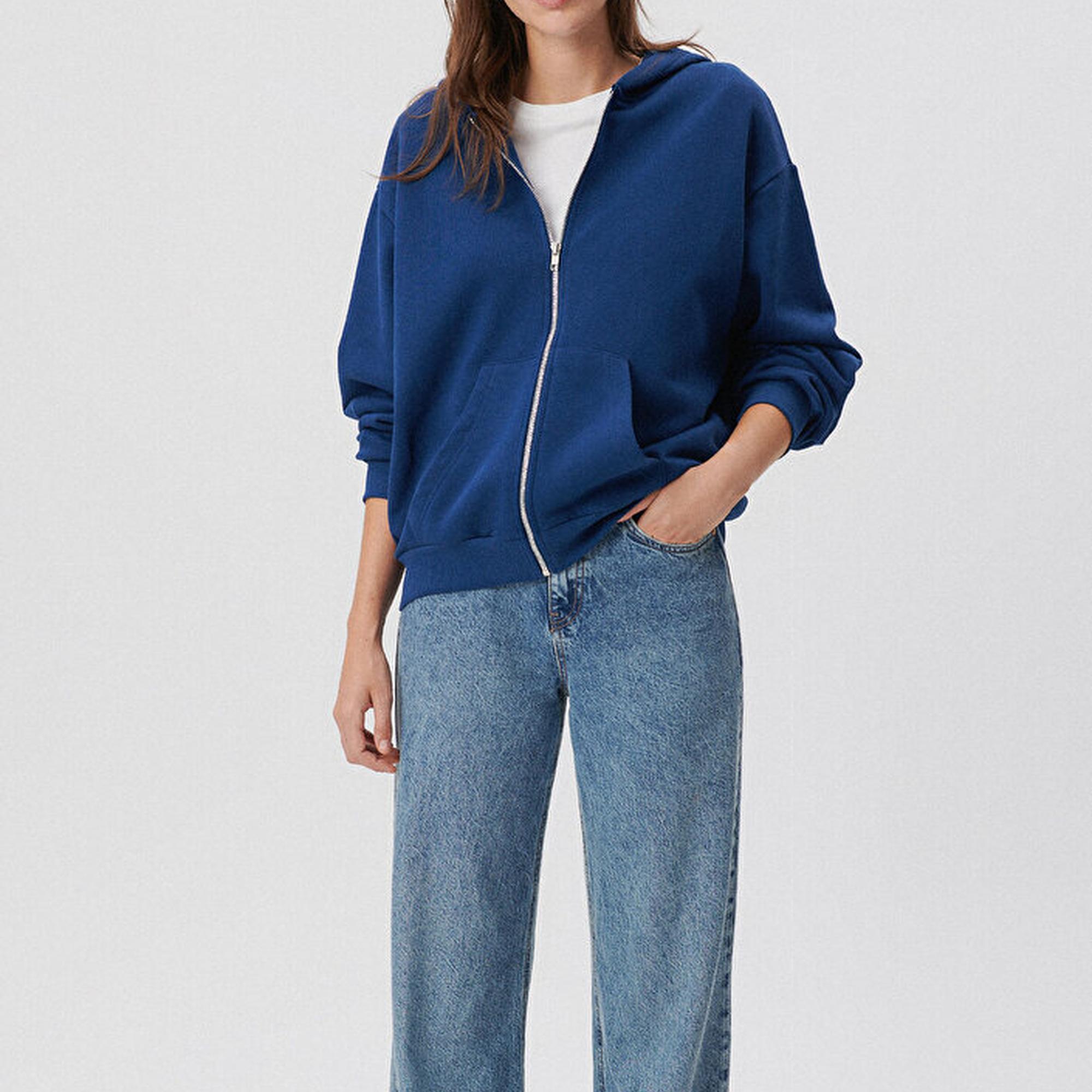 Mavi Fermuarlı Kapüşonlu Lacivert Basic Sweatshirt 1611775-82625