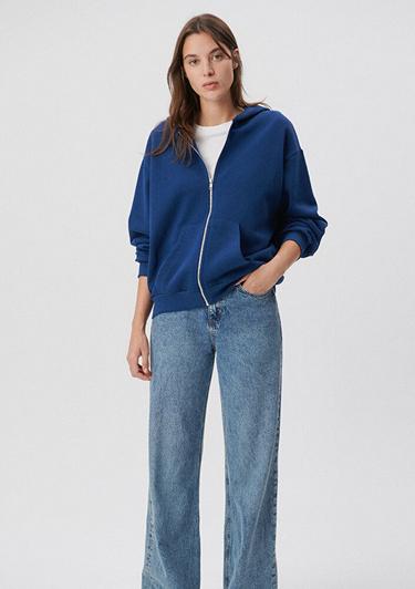  Mavi Fermuarlı Kapüşonlu Lacivert Basic Sweatshirt 1611775-82625