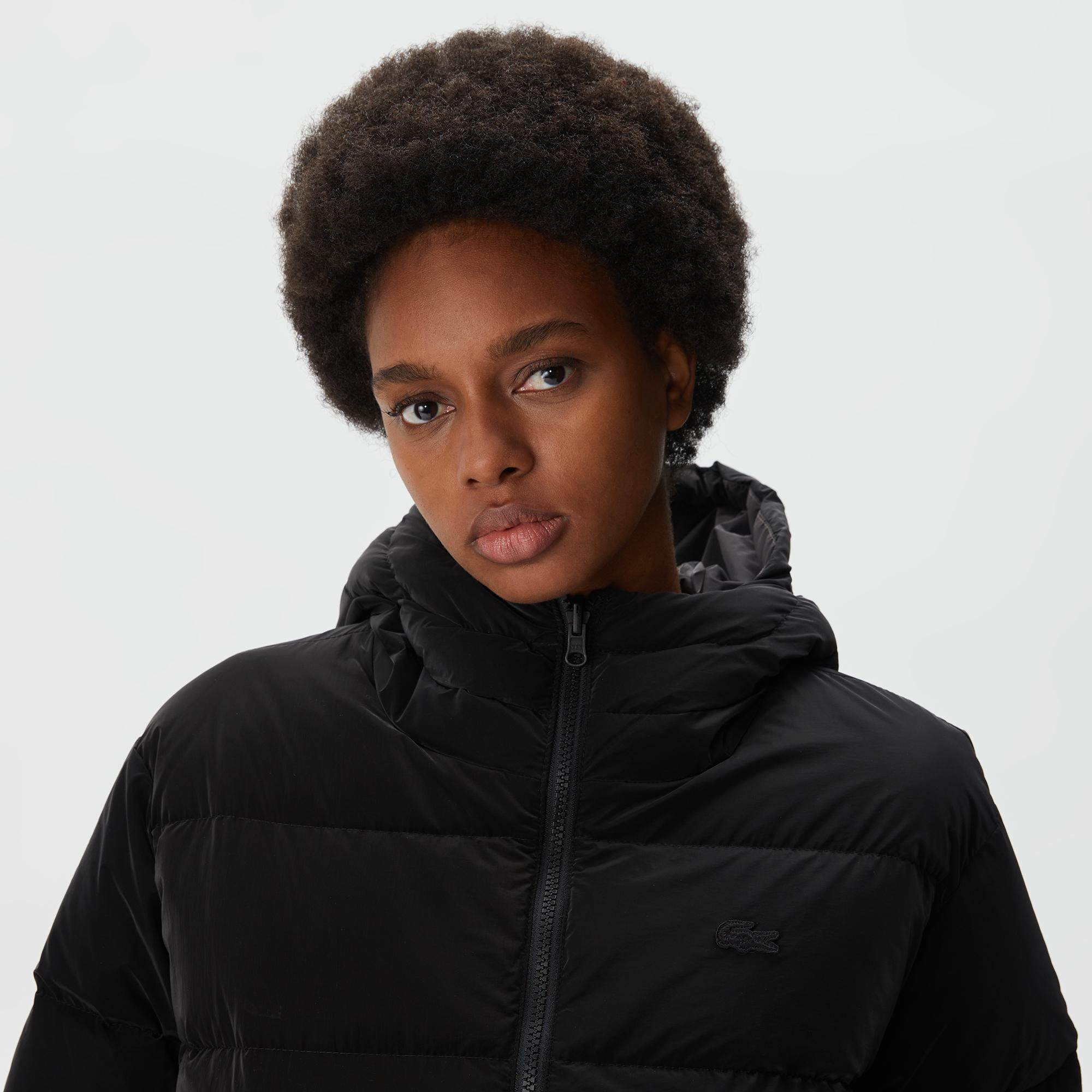 Kadın Kapüşonlu Çift Taraflı Siyah Şişme Mont