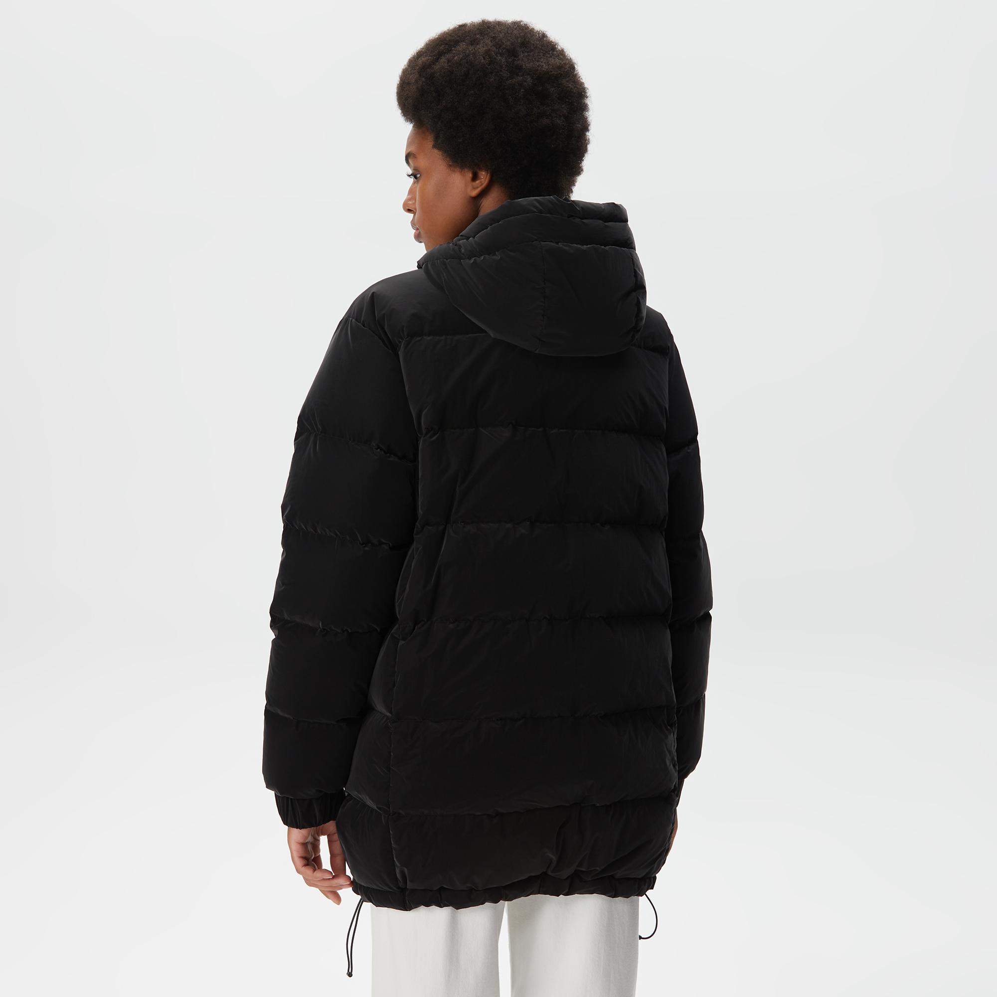 Kadın Kapüşonlu Çift Taraflı Siyah Şişme Mont