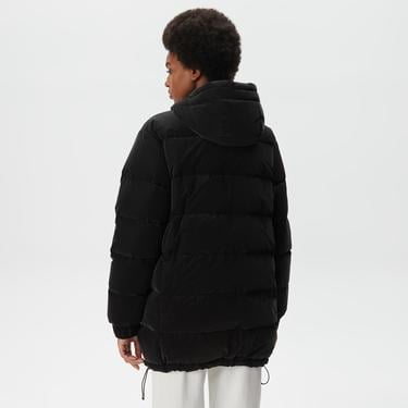  Kadın Kapüşonlu Çift Taraflı Siyah Şişme Mont