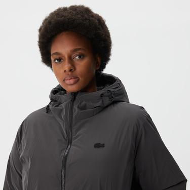  Kadın Kapüşonlu Çift Taraflı Siyah Şişme Mont