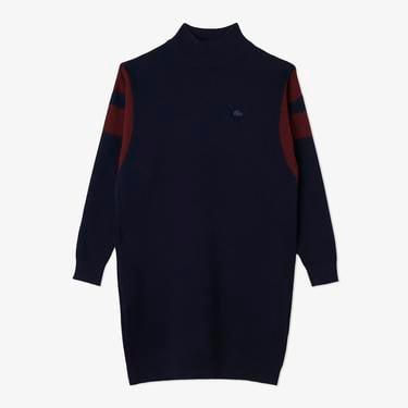  Kadın Loose Fit Uzun Kollu Bisiklet Yaka Lacivert Elbise