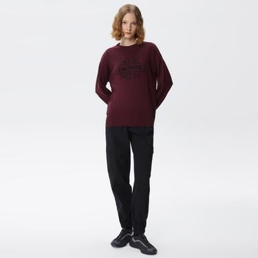  Kadın Regular Fit Bisiklet Yaka Baskılı Kırmızı Kazak