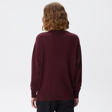  Kadın Regular Fit Bisiklet Yaka Baskılı Kırmızı Kazak