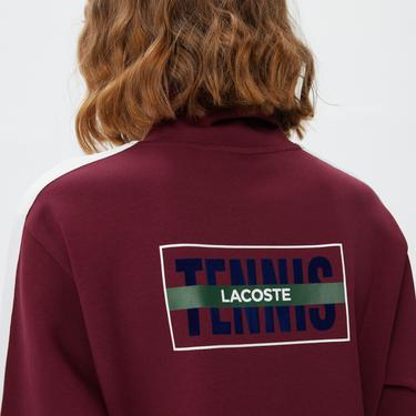  Kadın Loose Fit Uzun Kollu Dik Yaka Baskılı Bordo Elbise