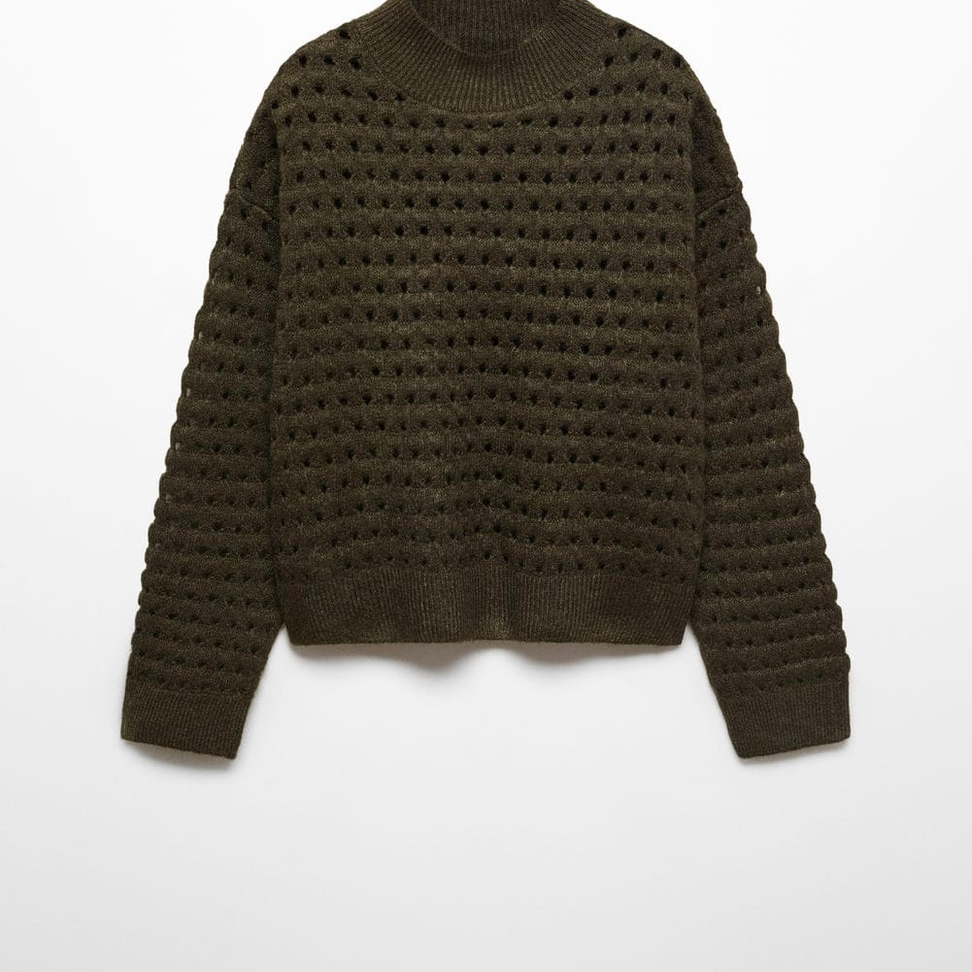 Mango Kadın Ajur Detaylı Triko Kazak Haki