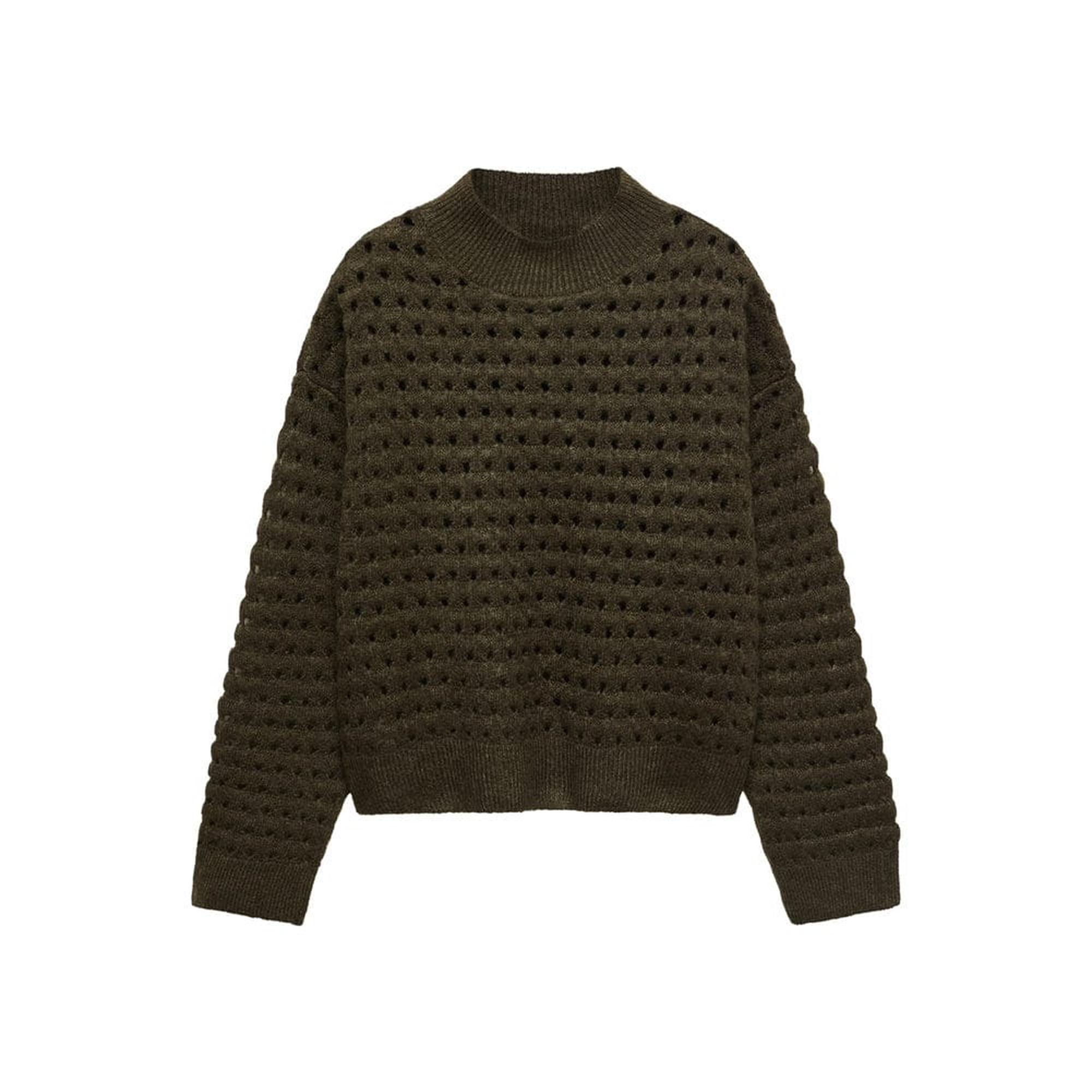 Mango Kadın Ajur Detaylı Triko Kazak Haki