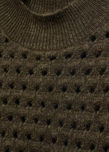  Mango Kadın Ajur Detaylı Triko Kazak Haki