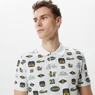  Erkek Slim Fit Baskılı Beyaz Polo