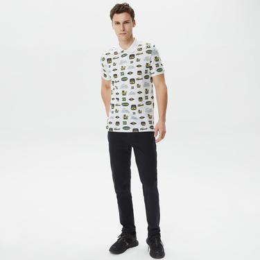  Erkek Slim Fit Baskılı Beyaz Polo