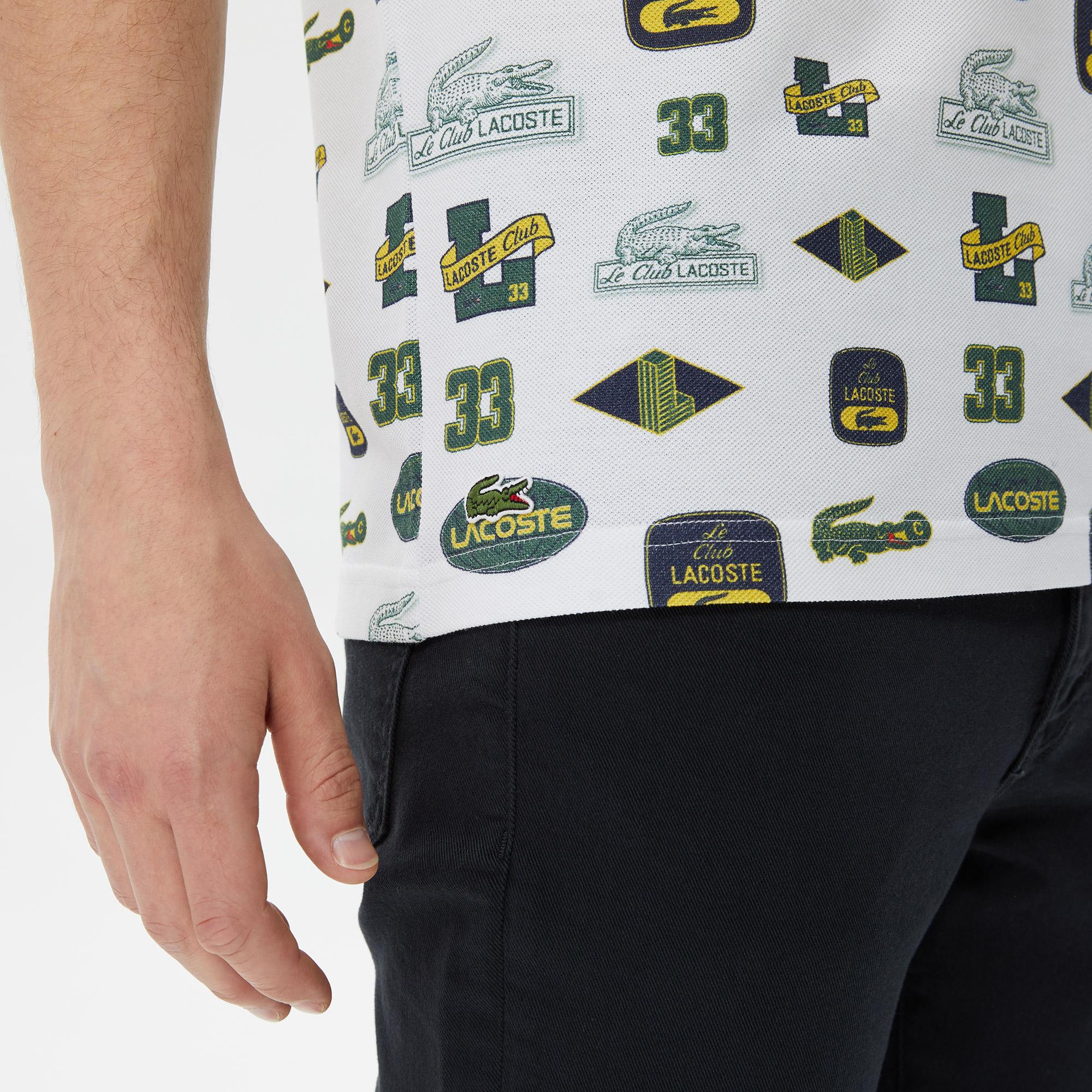 Erkek Slim Fit Baskılı Beyaz Polo