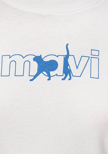  Mavi Mavi Kedi Logo Baskılı Beyaz Tişört Regular Fit / Normal Kesim 1611478-620