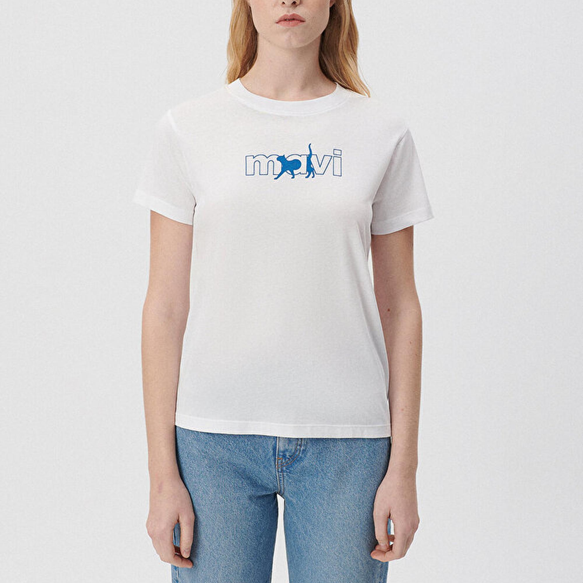 Mavi Mavi Kedi Logo Baskılı Beyaz Tişört Regular Fit / Normal Kesim 1611478-620