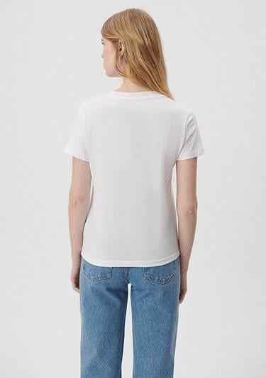  Mavi Mavi Kedi Logo Baskılı Beyaz Tişört Regular Fit / Normal Kesim 1611478-620