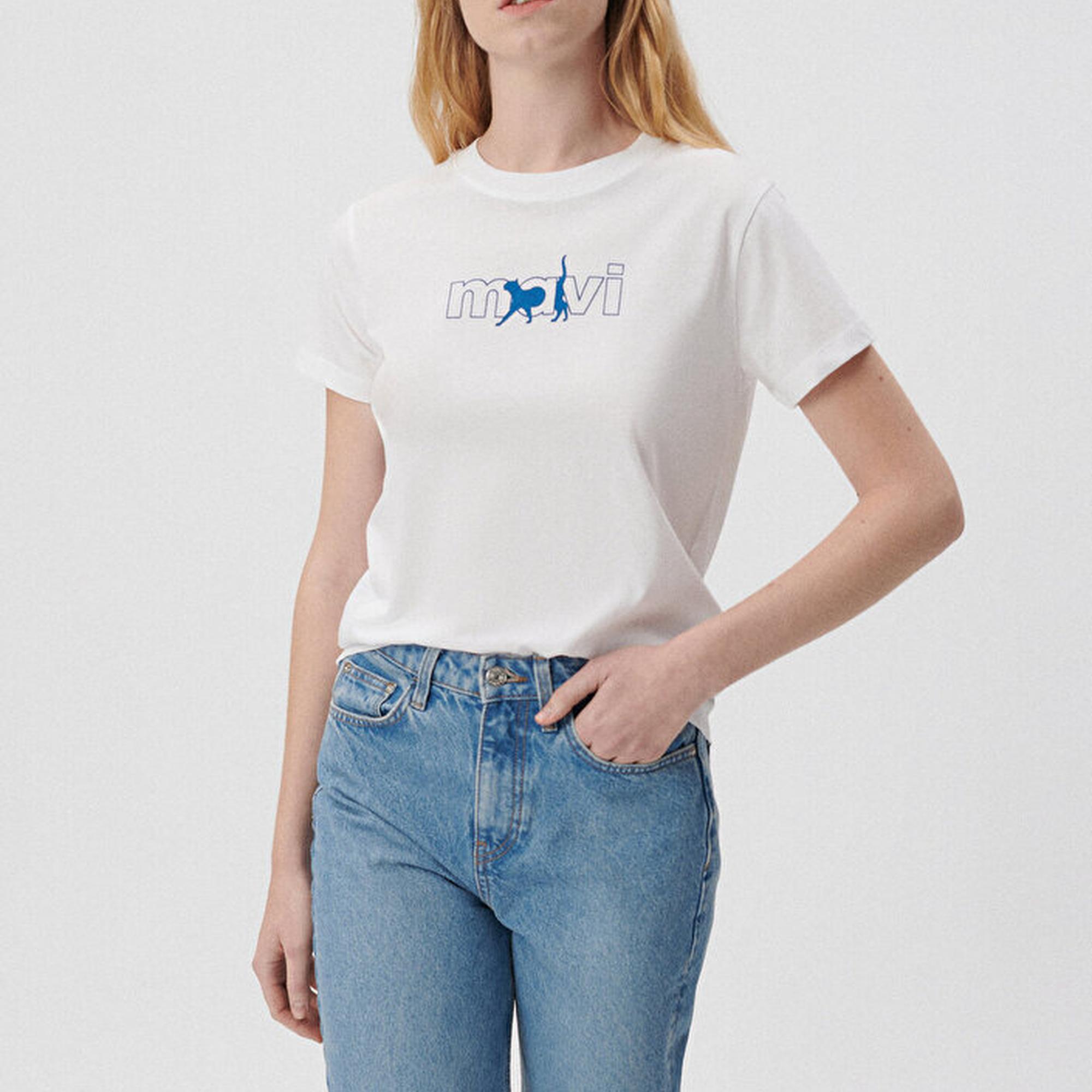 Mavi Mavi Kedi Logo Baskılı Beyaz Tişört Regular Fit / Normal Kesim 1611478-620