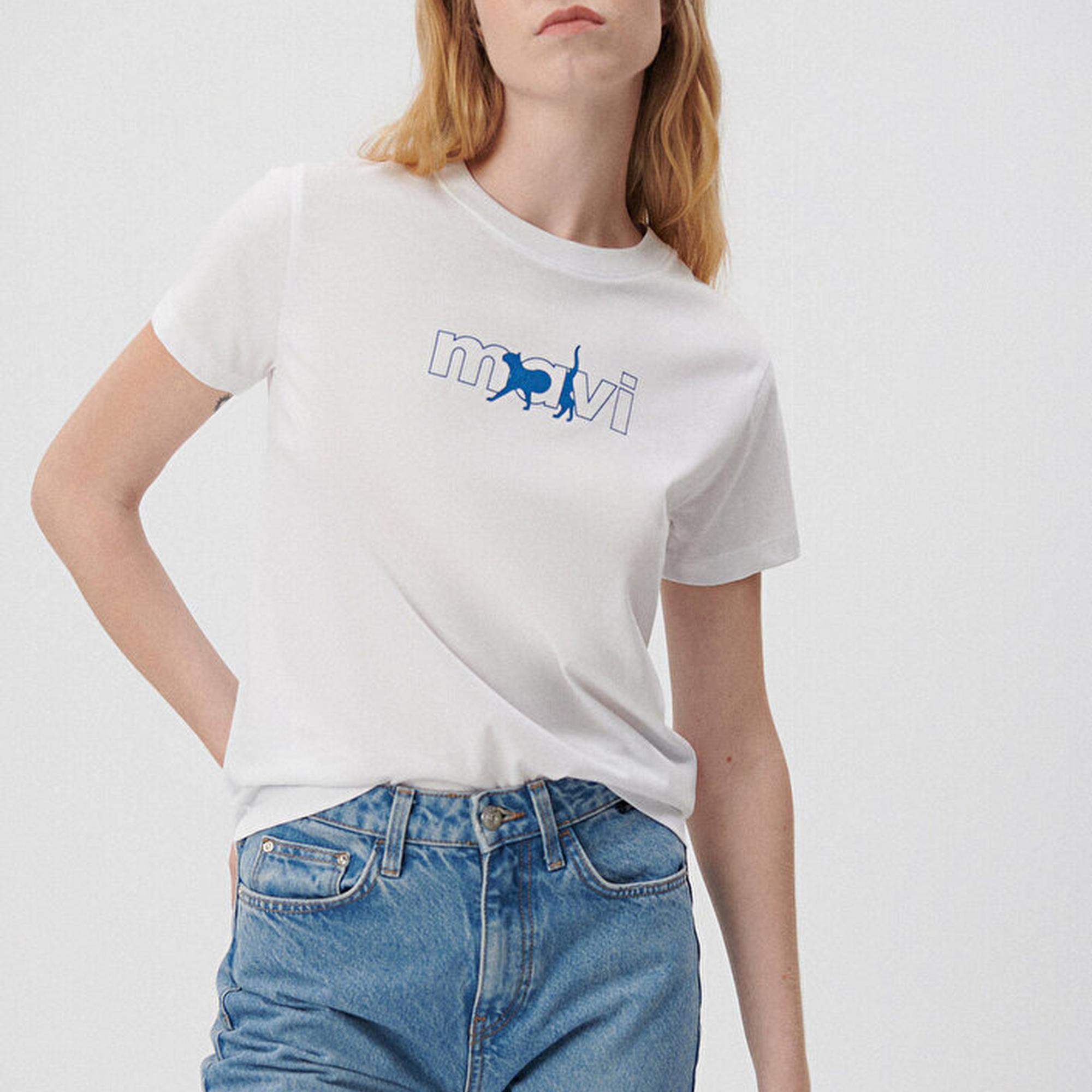 Mavi Mavi Kedi Logo Baskılı Beyaz Tişört Regular Fit / Normal Kesim 1611478-620