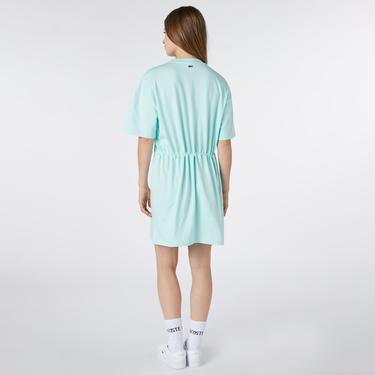  Lacoste Kadın Loose Fit Kısa Kollu Bisiklet Yaka Baskılı Açık Yeşil Elbise