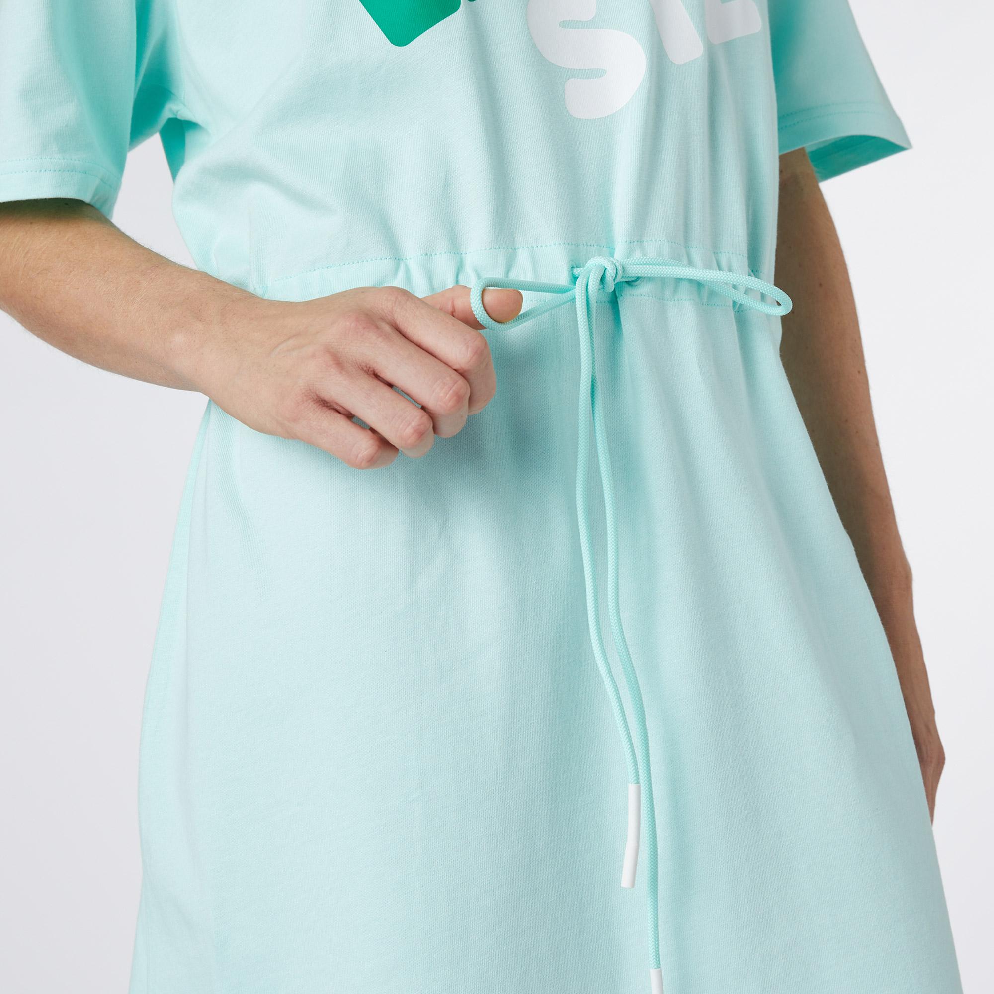 Lacoste Kadın Loose Fit Kısa Kollu Bisiklet Yaka Baskılı Açık Yeşil Elbise