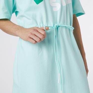  Lacoste Kadın Loose Fit Kısa Kollu Bisiklet Yaka Baskılı Açık Yeşil Elbise