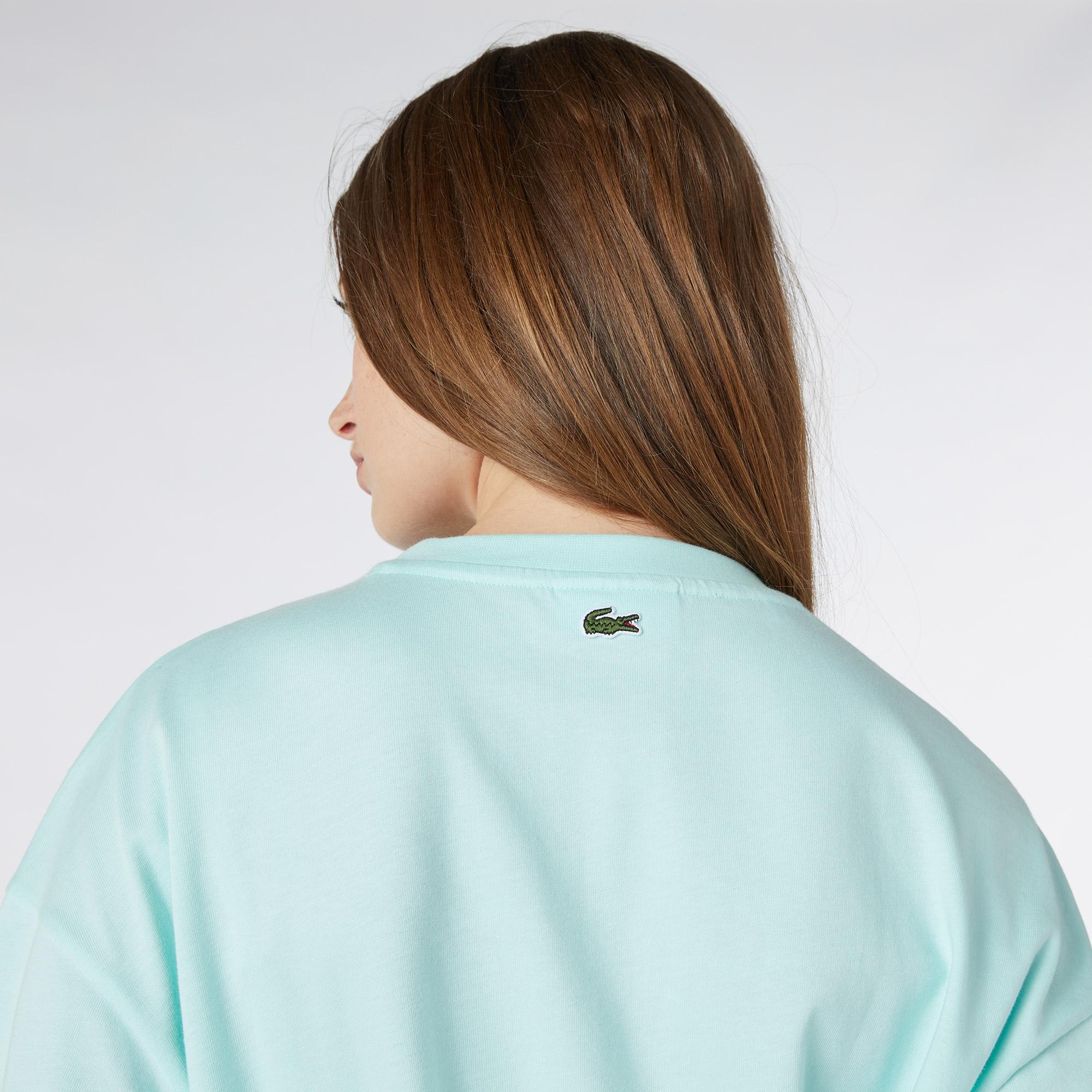 Lacoste Kadın Loose Fit Kısa Kollu Bisiklet Yaka Baskılı Açık Yeşil Elbise