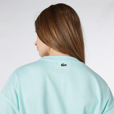  Lacoste Kadın Loose Fit Kısa Kollu Bisiklet Yaka Baskılı Açık Yeşil Elbise