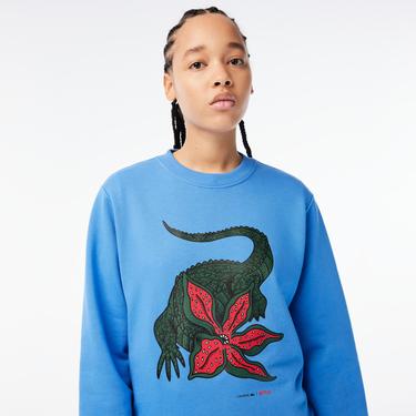  Netflix Kadın Loose Fit Bisiklet Yaka Baskılı Mavi Sweatshirt