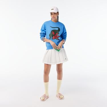  Netflix Kadın Loose Fit Bisiklet Yaka Baskılı Mavi Sweatshirt