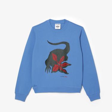  Netflix Kadın Loose Fit Bisiklet Yaka Baskılı Mavi Sweatshirt