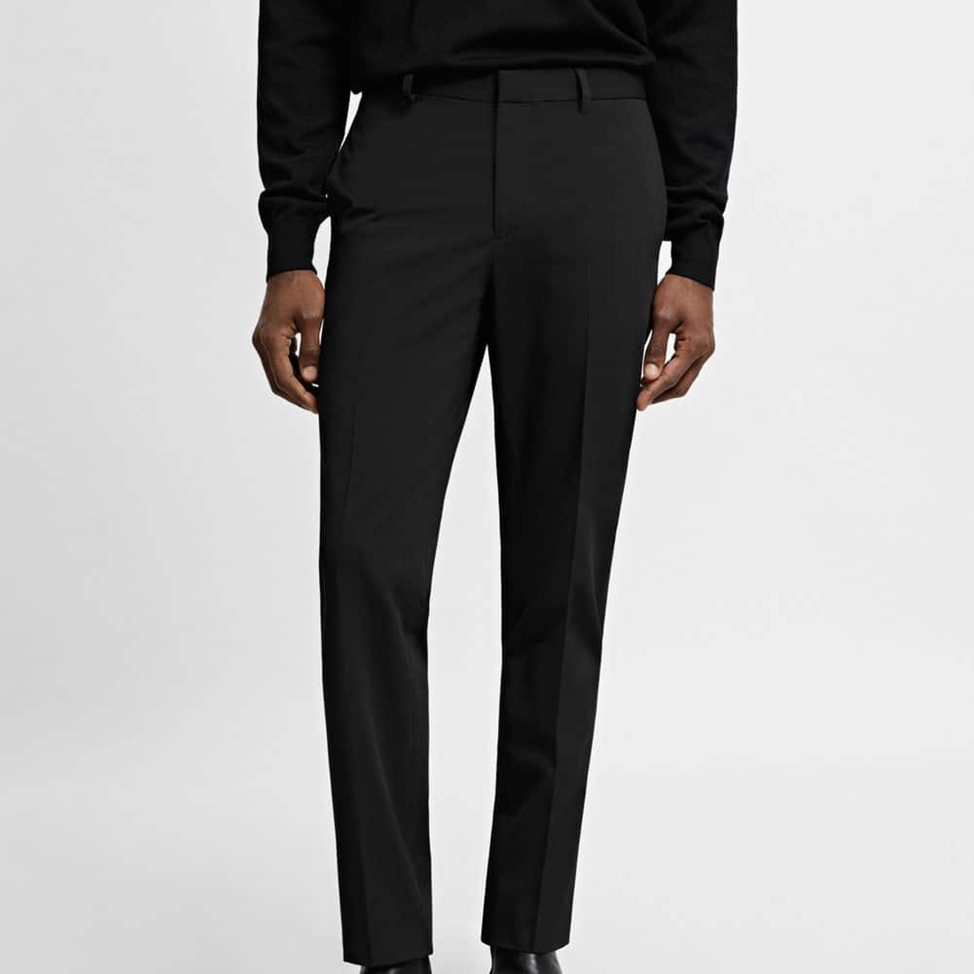 Mango Erkek Süper Slim Fit Streç Kumaştan Kumaş Pantolon Siyah