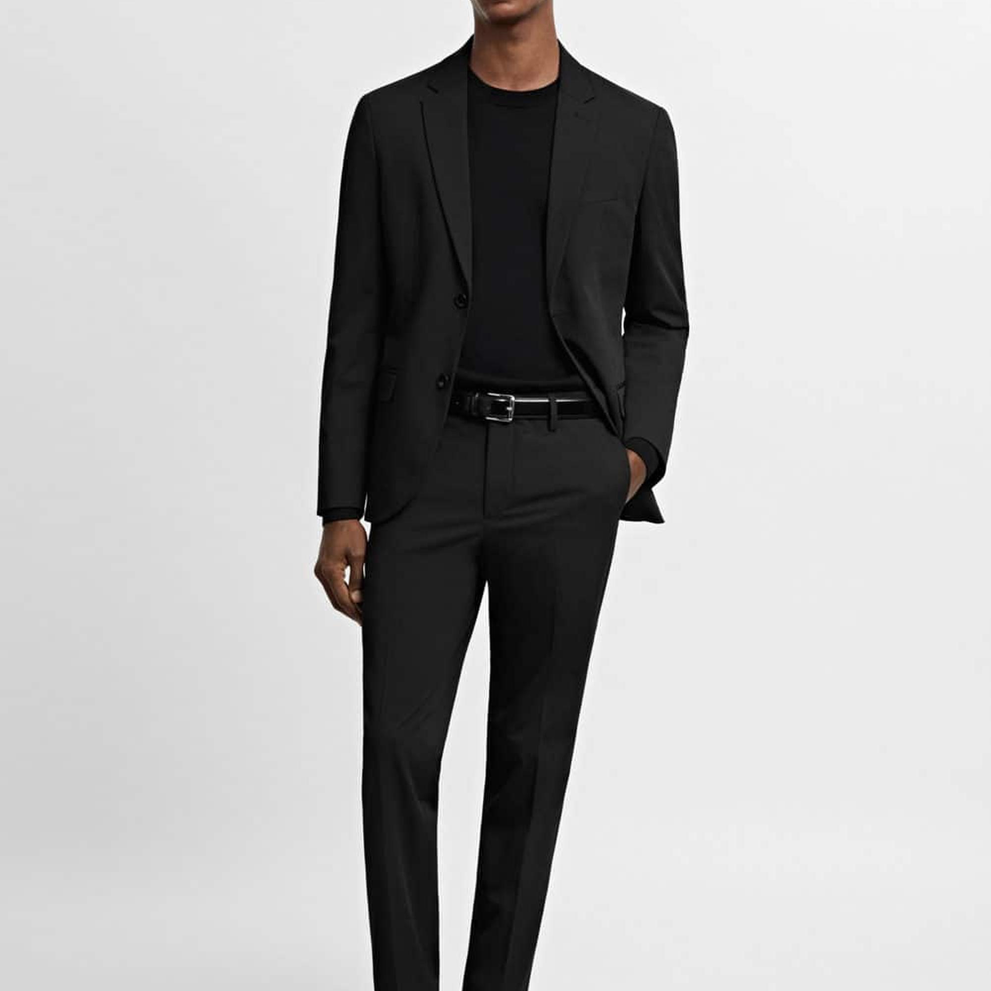 Mango Erkek Süper Slim Fit Streç Kumaştan Kumaş Pantolon Siyah