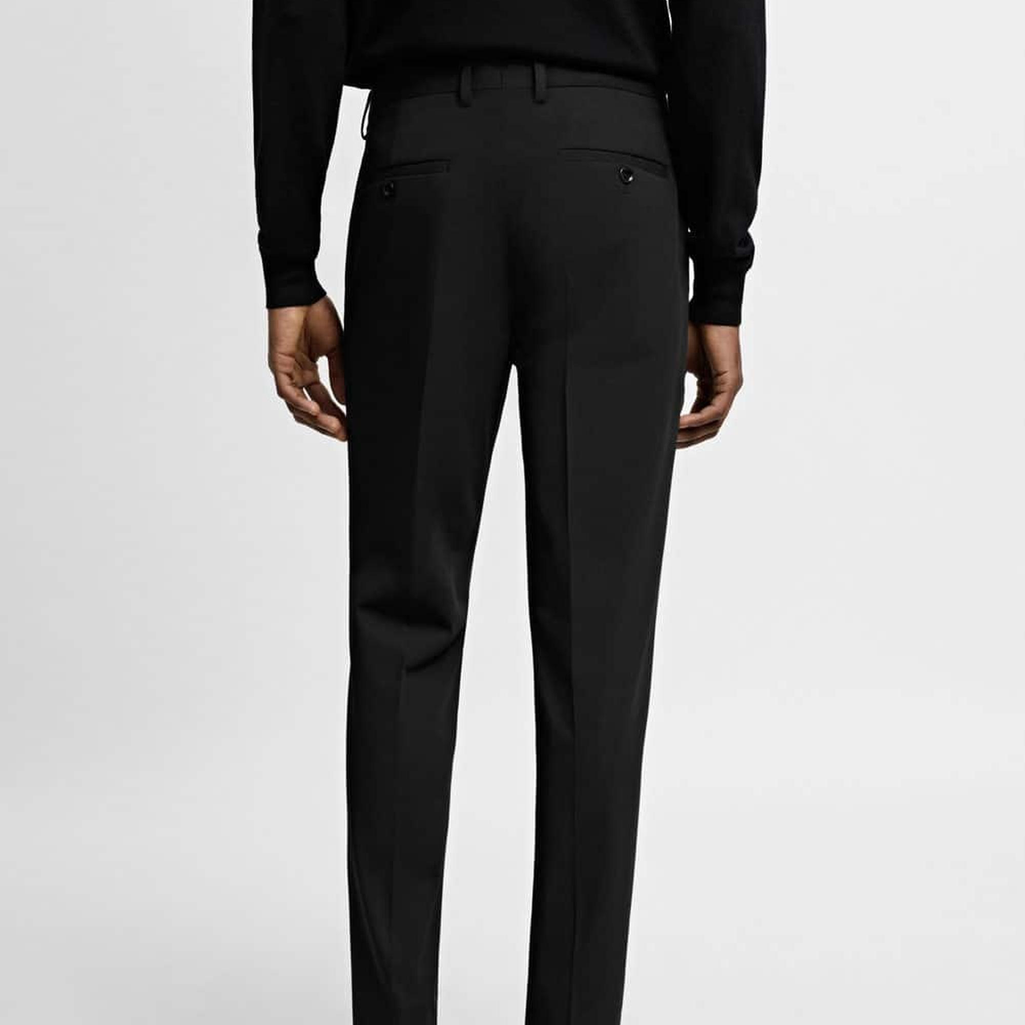 Mango Erkek Süper Slim Fit Streç Kumaştan Kumaş Pantolon Siyah