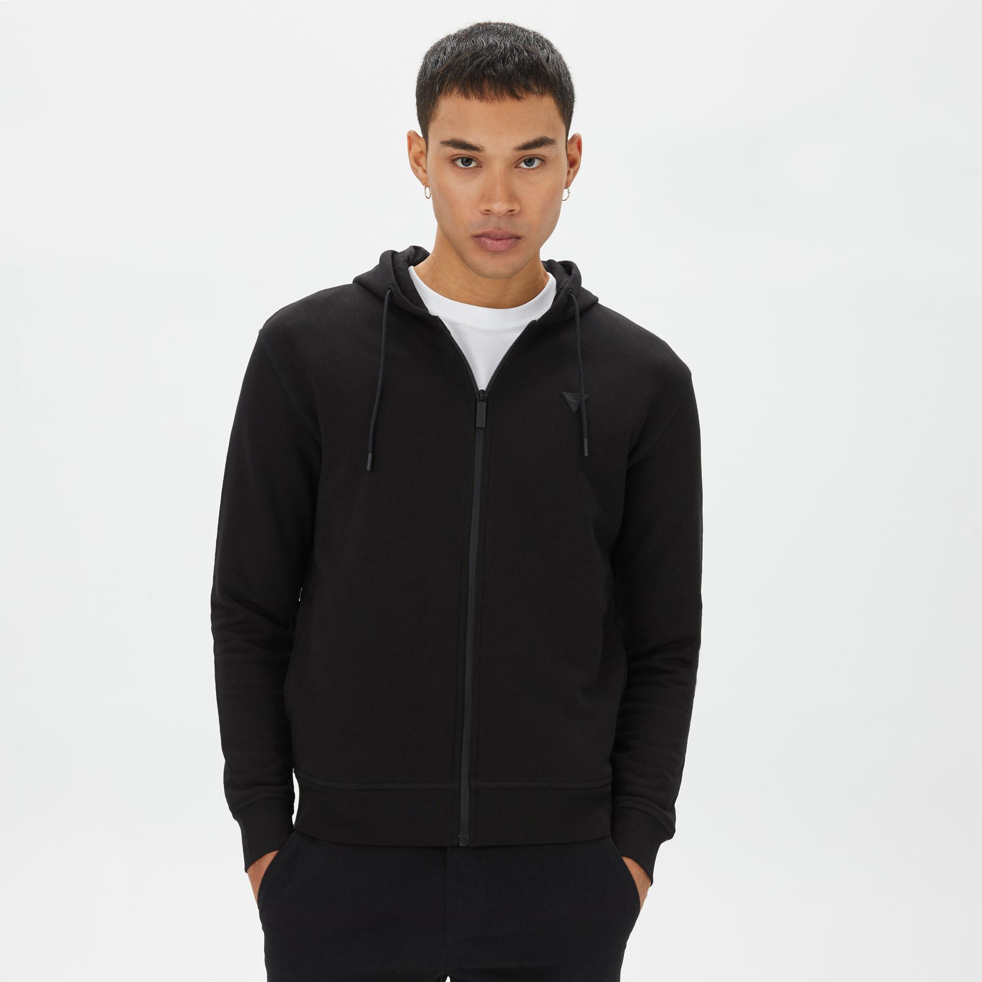 Guess Aldwin Zip Erkek Siyah Sweatshirt