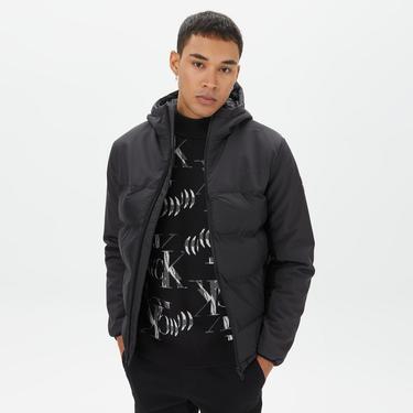  Calvin Klein Mix Media Quilt Hood Erkek Mavi Mont