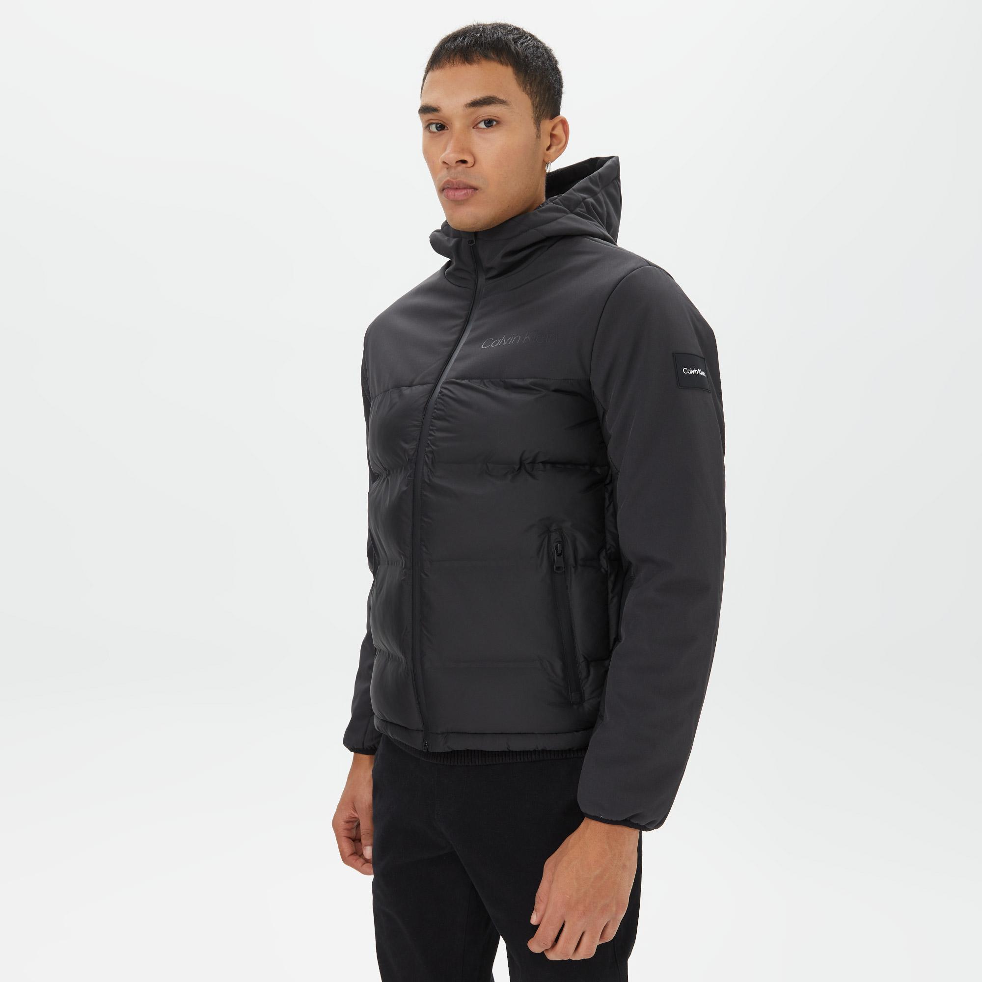 Calvin Klein Mix Media Quilt Hood Erkek Mavi Mont