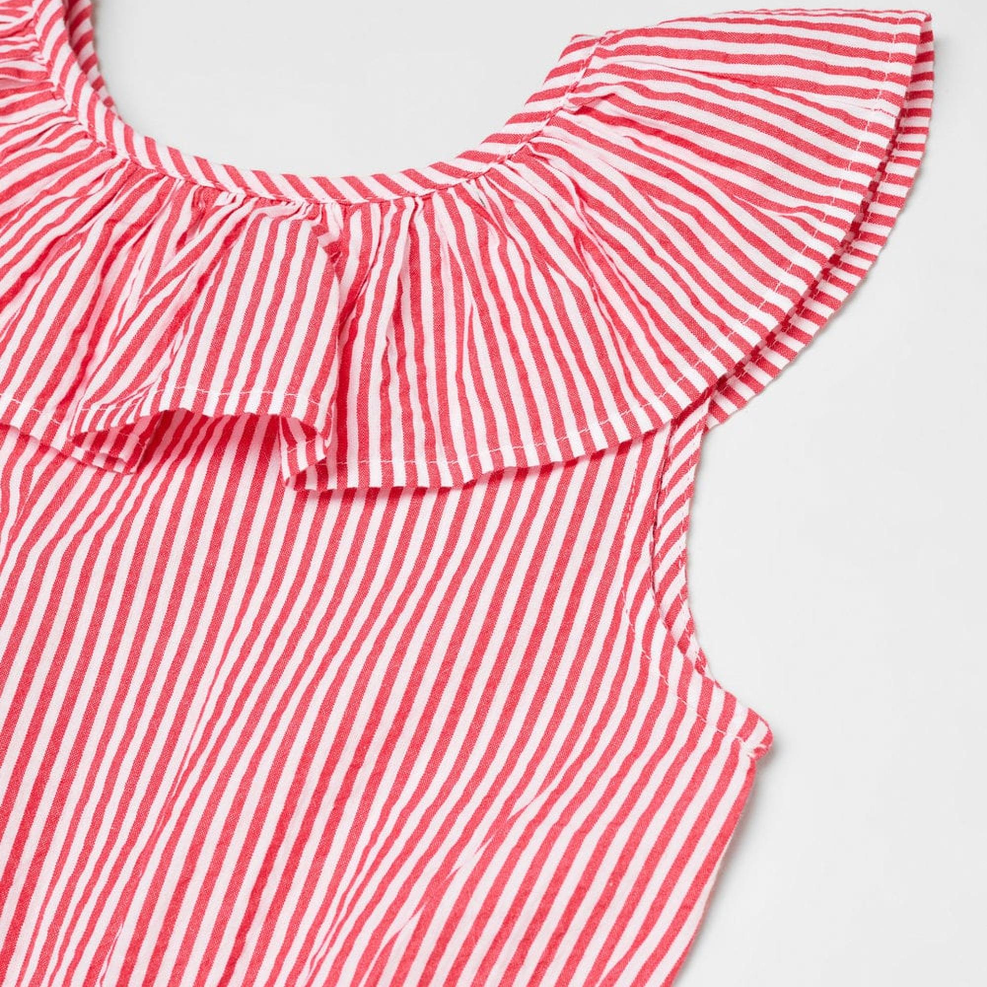 Mango Çocuk Çizgili Uzun Tulum Kirmizi