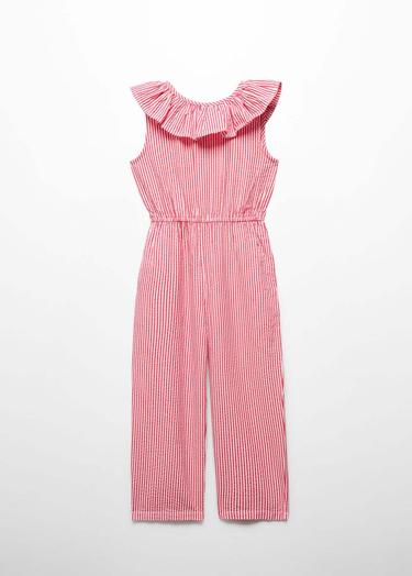  Mango Çocuk Çizgili Uzun Tulum Kirmizi