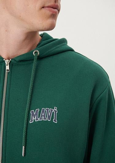  Mavi Mavi Logo Baskılı Kapüşonlu Yeşil Sweatshirt 0611715-71874