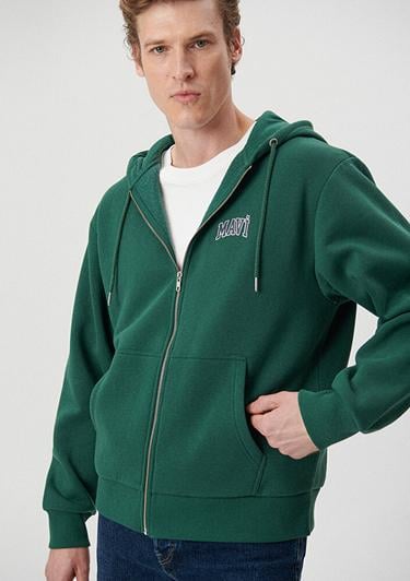  Mavi Mavi Logo Baskılı Kapüşonlu Yeşil Sweatshirt 0611715-71874