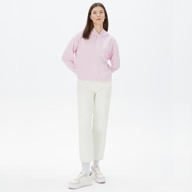  Tommy Jeans Relax Crop Essential Logo Hoodie Kadın Pembe Sweatshirt