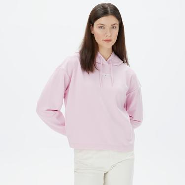  Tommy Jeans Relax Crop Essential Logo Hoodie Kadın Pembe Sweatshirt