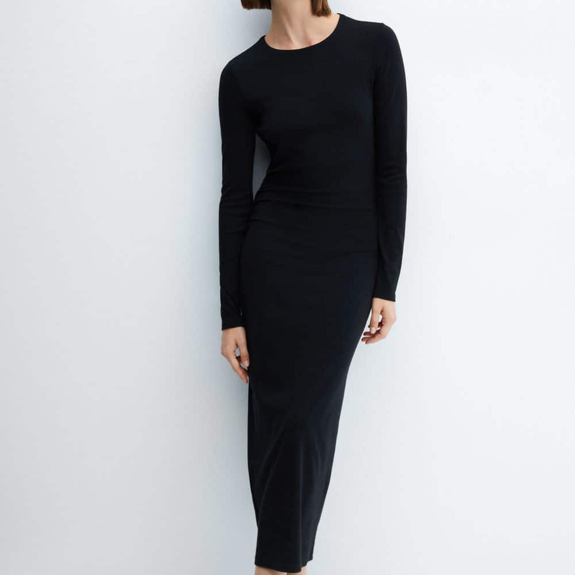 Mango Kadın Yandan Büzgülü Detaylı Elbise Siyah