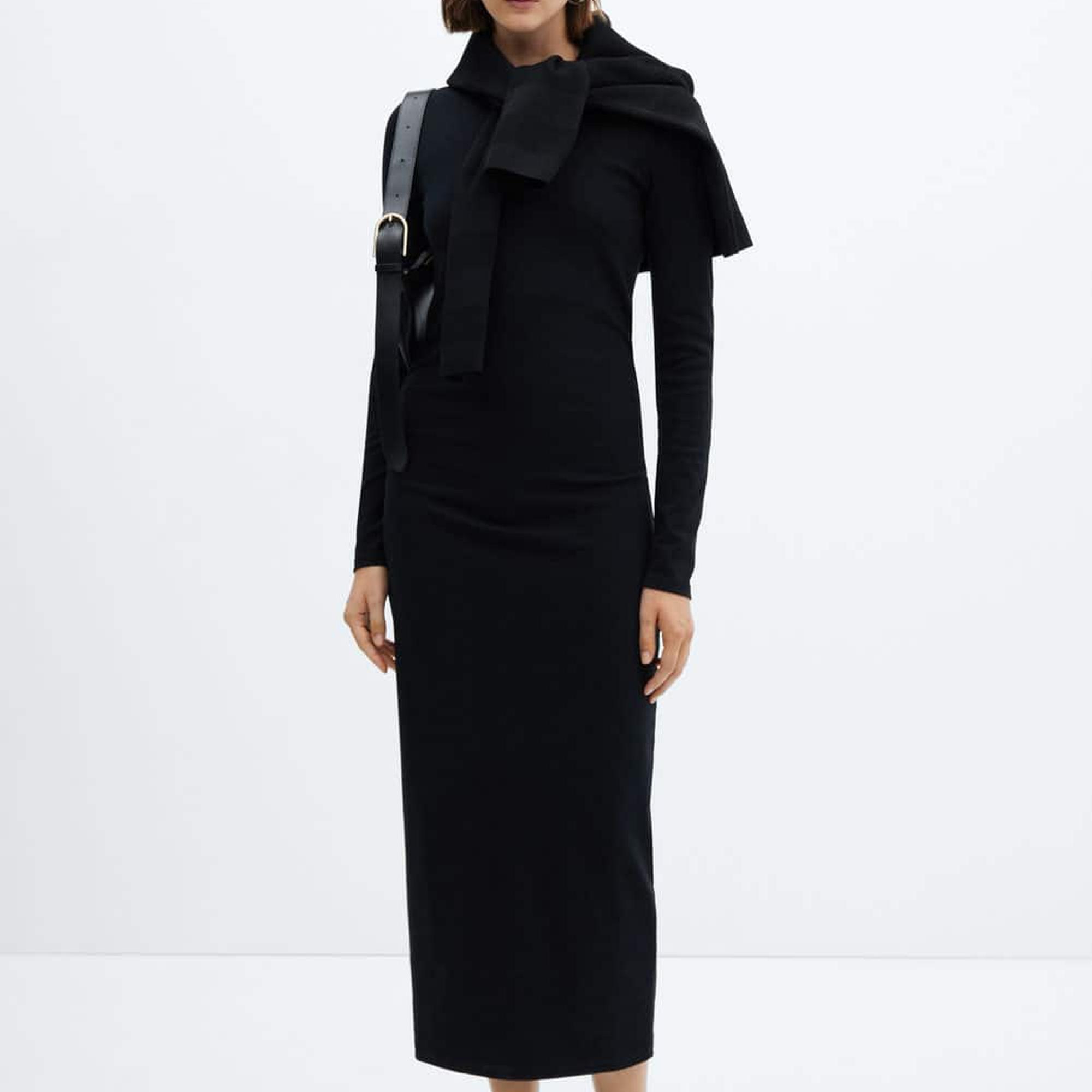 Mango Kadın Yandan Büzgülü Detaylı Elbise Siyah